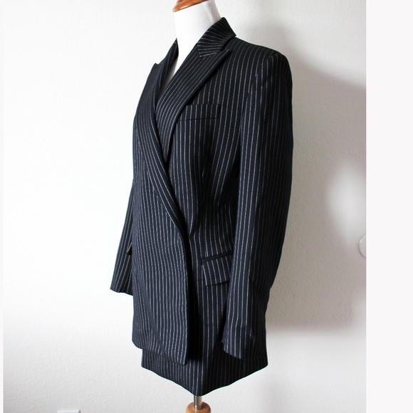 Stella McCartney Classic Pinstripe Asymmetric Wool Blend Jacket Coat Blazer, 38 - Picture 5 of 14